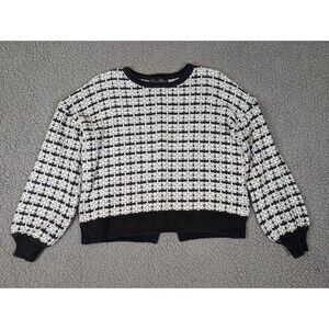 Elena Wang Sweater Houndstooth Cotton Blend Crew Neck Long Sleeve Boxy XS